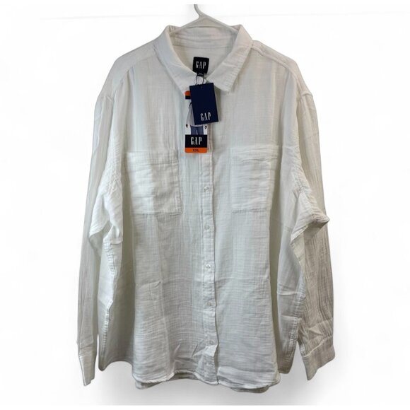 GAP White XXL Long-Sleeve Button-Up Shirt With Front Pockets For Women - Picture 1 of 12